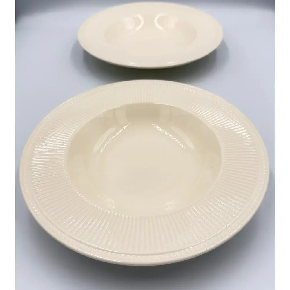 Wedgwood Windsor Rimmed 2pc Bowl Set Ribs & Dots Rim Large 9